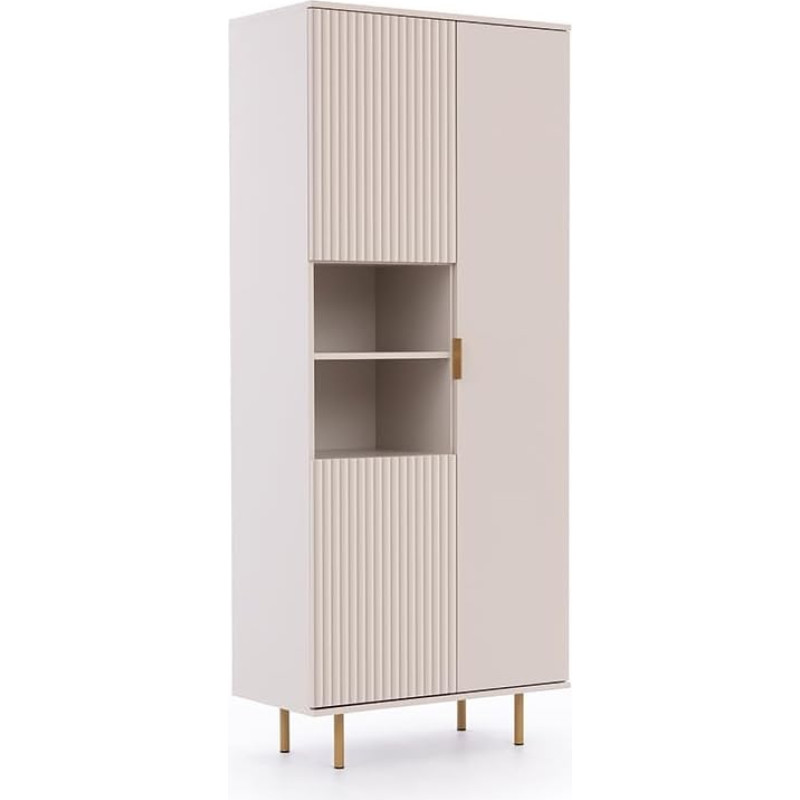 Lomadox Display Cabinet in Cashmere with Grooved Front, Gold Handles and Feet