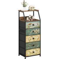 VEDECASA Chest of Drawers with 5 Drawers Made of Fabric with Open Shelf Bohemian Dressing Table Storage Cabinet Bedside Table for Bedroom Living Room