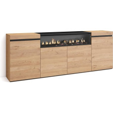 Skraut Home Sideboard, Highboard, Chest of Drawers, Comode Cabinet, 200 x 75 x 35 cm, 4 Doors, Electric Fireplace, Dimensions | Modern Style, Oak Black