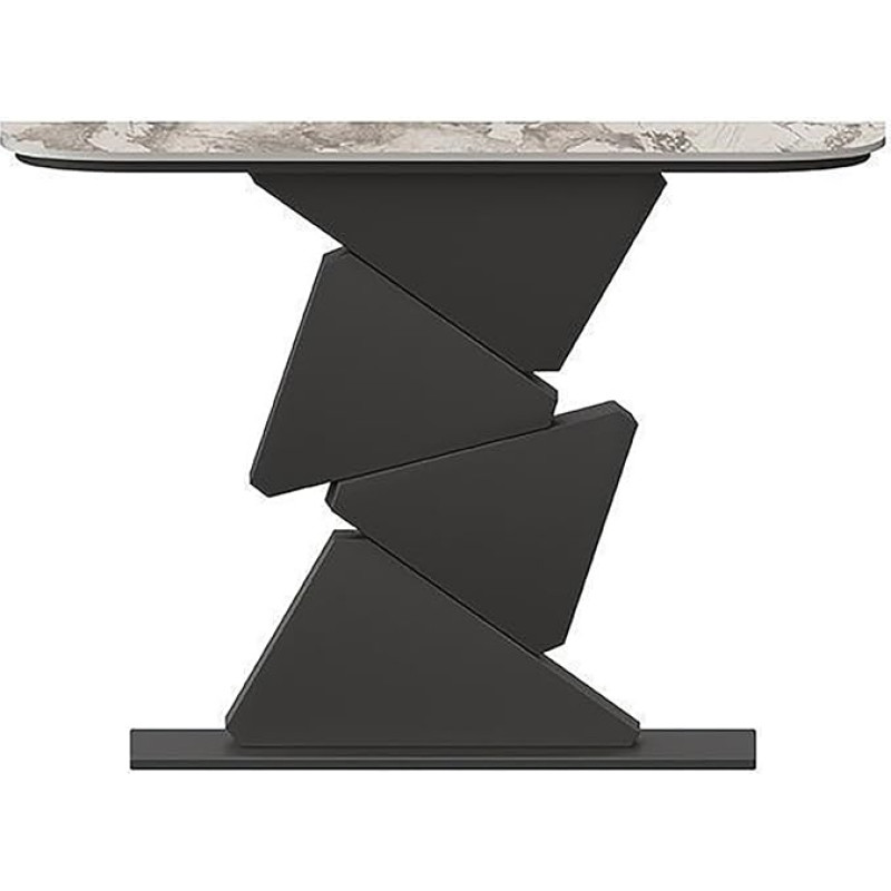 Moderner Eingangstisch, 99,8 cm, Steinplatte, Konsole mit Metallsockel, stilvoller Sofatisch für Wohnzimmer, Flur, schwarze dekorative Möbel