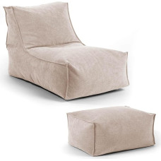 mokebo® Bean Bag with Stool for Children and Adults 'Der Gelassene', Bean Bag with EPS Beads Filling, Recliner for Indoor, Seat Cushion, Floor Cushion, Floor Chair, Fabric Lounger in Beige