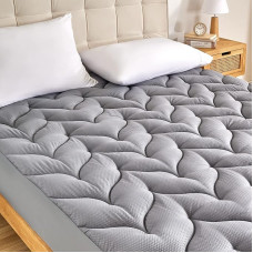 SONIVE Quilted Mattress Topper with Nanotex Additive, Ultra Fluffy, Soft Topper, Breathable, Noiseless, Cooling, Grey, 180 x 200 cm