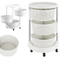 BAKAJI Kitchen Trolley with Hinged Baskets, Space Saving with 4 Swivel Wheels, Steel Frame and Plastic Baskets, Ideal for Kitchen, Bathroom, (3 Tiers)