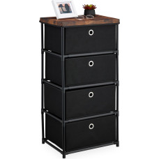 Relaxdays Chest of Drawers, 4 Fabric Drawers, Metal, Wood Look, 85 x 43 x 33 cm, Living Room, Hallway, Side Chest of Drawers, Black/Brown