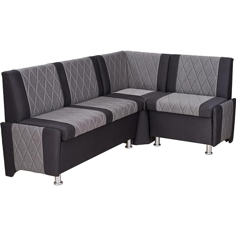 Rodnik Polin Corner Bench, Faux Leather or Fabric Bench with Storage Space, Chest Bench, 174 x 125 cm (Furniture Fabric, Grey)