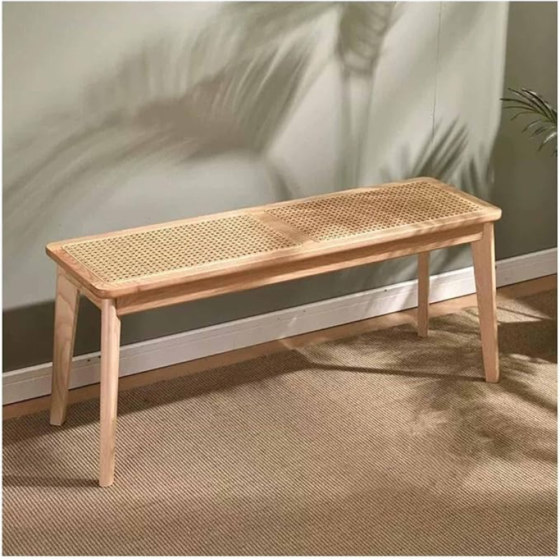 Rattan Entrance Bench, Stool, Farmhouse Dining Bench with Rattan Top, Woven Bench, Footstool for Bedroom, Living Room, Hallway, Entryway, Foyer, Indoor Use (Wood Colour, 100 x 29 x 44 cm)