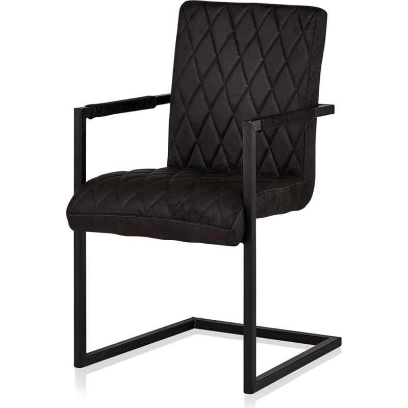 KHG Dining Room Chair with Armrests Cover Made of Microfibre Black | Cantilever Chair in Suede Look up to 110 kg - Kitchen Chair, Swing Chair, Upholstered Chair with Foam Filling and Wave Suspension