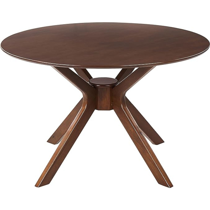 Beliani Tymis Dining Table Diameter 120 cm Rubberwood Feet in Star Shape Dark Wood Colour