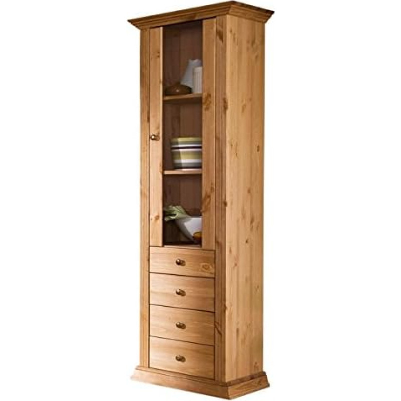 clever-moebel Glass Display Cabinet Pine Leached Living Room Cabinet