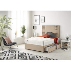 Bed Centre Flexby Divan Bed Set with Memory Foam Sprung Mattress, 2 Drawers with Headboard Available in Various Fabrics and Colours, 90, 122, 152, 152 and 180 cm (140 cm)
