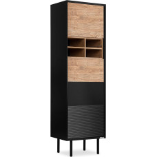 Konsimo Lofty Bookcase with Shelves and Doors, 51.5 x 174 x 41 cm, Wooden Shelf for Living Room or Bedroom, Black Book Shelf with Grooves, Bookcase, Version 6