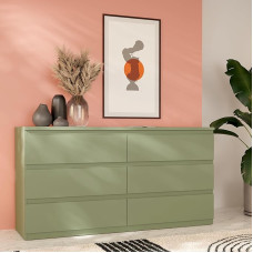 Forte EDMORE Chest of Drawers 150 160, Modern Chest of Drawers with 6 Drawers, Composite Wood, Sage, 153.9 cm Wide x 79.8 cm High x 42.2 cm Deep