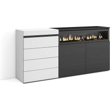 Skraut Home Chest of Drawers with Drawers Storage Cabinet 157 x 75 x 35 cm for Bedroom Room Electric Fireplace Modern Style White and Black