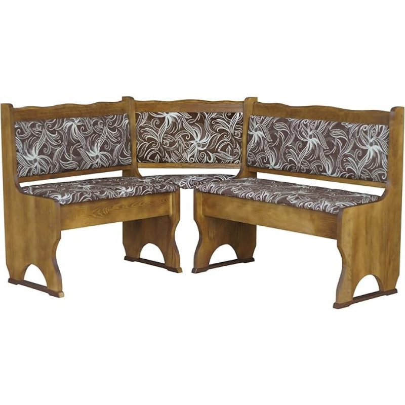 k koma Corner Bench Flower Dark 140 x 200 cm - Solid Pine Wood Upholstered Colour Oak - Dining Room Bench