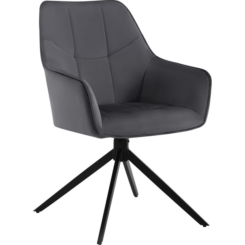 WOLTU EZS09dgr-1 Swivel Dining Room Chair Kitchen Chair Swivel Chair Upholstered Chair with Armrests Padded Armrest Chair Velvet Metal Legs Dark Grey