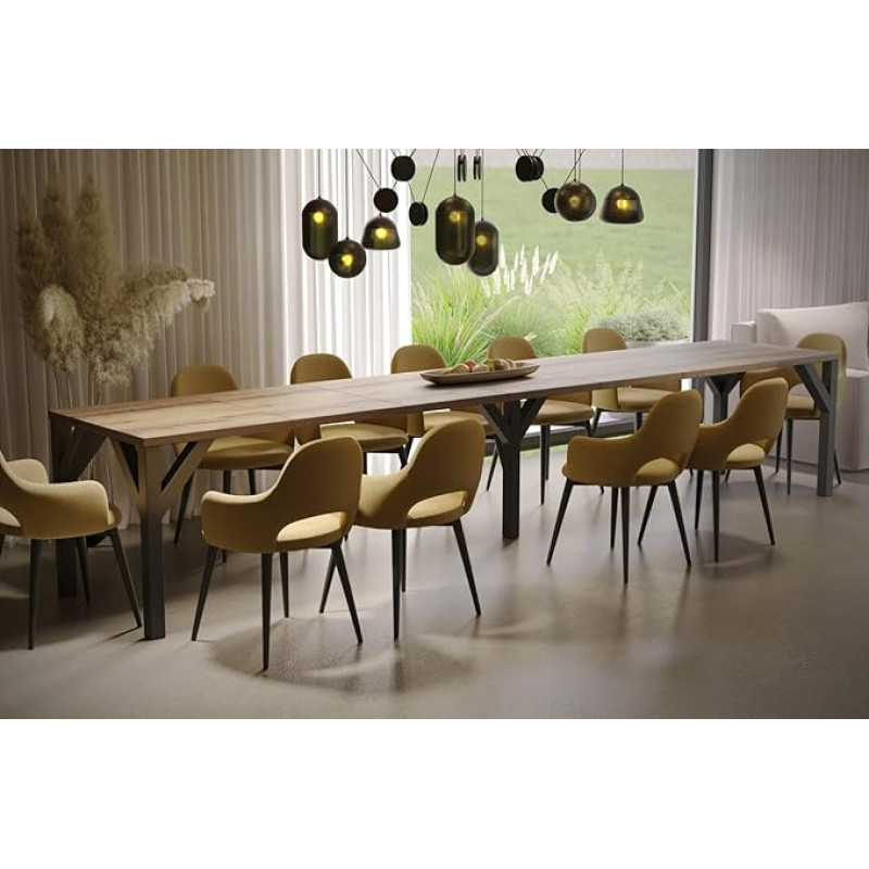 Endo-Moebel Dunaj XXL Expandable Dining Table, 130 cm - 405 cm, Kitchen Table, Synchronous Extension Panels (Monastery Oak)