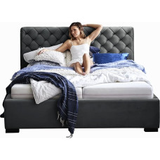 ELSA Designer Bed with Storage Box Velvet Fabric Upholstered Bed Slatted Frame Double Bed Storage Space Wooden Base Black