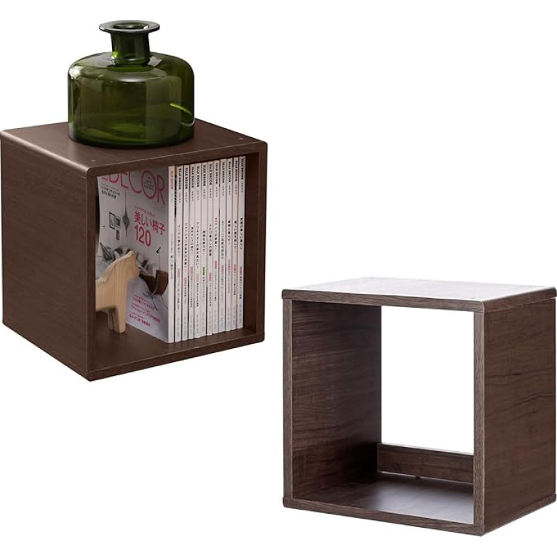 Iris Ohyama, Bookcase Set of 2 Side Furniture Removable Shelves Design Modern Office Bedroom Living Room QR-34 Brown