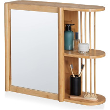 Relaxdays Bamboo Wall Shelf with Mirror, 2 Semi-Open Shelves, 53 x 62 x 20 cm, Bathroom, Hanging, Mirror Cabinet, Natural