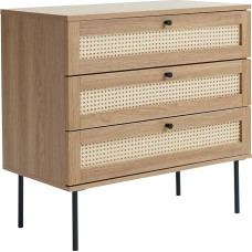 FJORDFORM Rattan Chest of Drawers with Drawers, Metal Legs, Bedroom Chest of Drawers with Lots of Storage Space, Chest of Drawers for Bedroom, Living Room, Hallway, Office, 80 x 75 x 40 cm