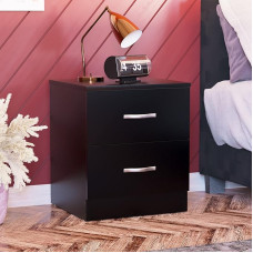 Home Discount Black Bedside Drawer, Bedside Cabinet, 2 Drawer, Bedside Table, Metal Handles & Runners