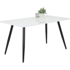 Apollo Anika Dining Table, Kitchen Table, Rectangular, Varnished Wood Material, High Gloss White, Round Raw Frame, Black, 140 x 90 cm