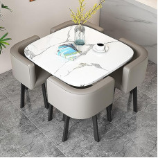 Dining Table, Negotiating Table, with 4 Chairs, Round Kitchen Table Set, Dining Room Chair, 5-Piece Chair Sets with PU Backrest, for Dining Room, Living Room, Office Reception (Colour: Square Grey,