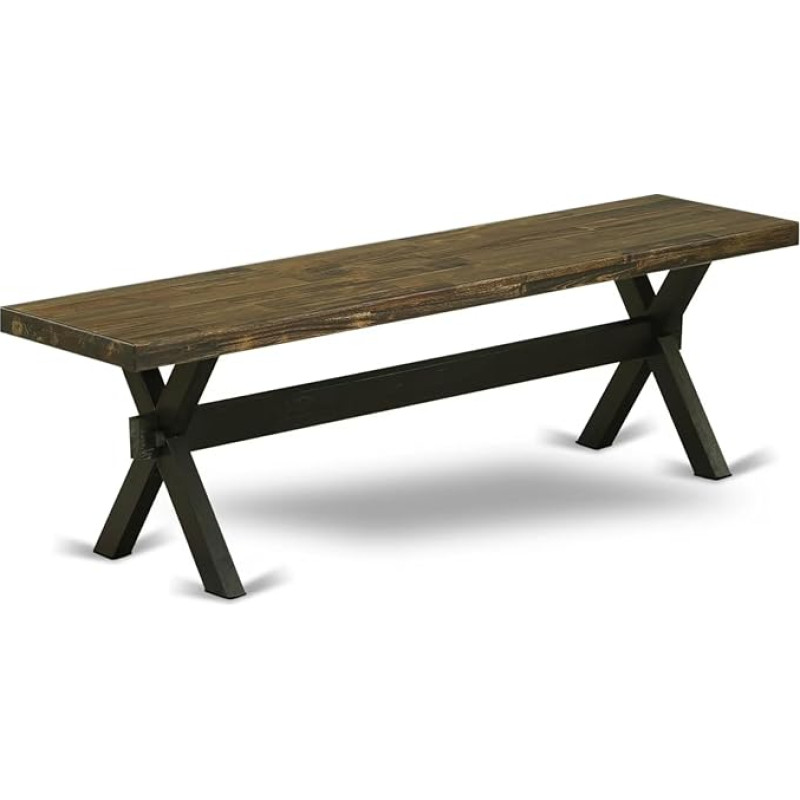 East West Furniture XB676 Beautiful Distressed Espresso Finish and Great 4 Legs in Wire, Brushed Black Finish, Hardwood Bench for Dining Room Table and Shape