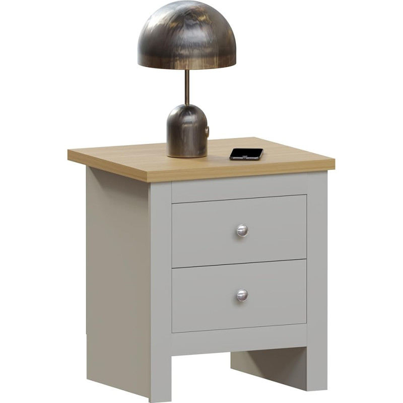 Vida Designs Arlington Bedside Table with 2 Drawers Chest of Drawers Cabinet Table Storage Bedroom Grey
