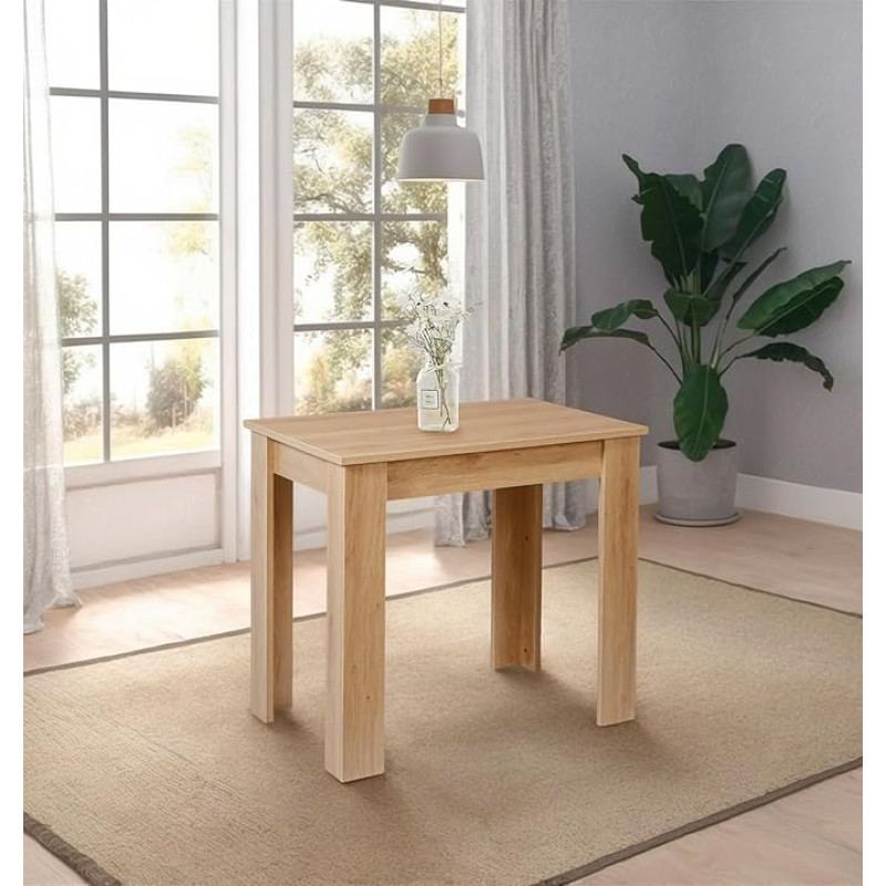 Hallowood Furniture Newquay Small Oak Dining Table Solid Top Rectangular Small Wooden Table for Home Kitchen or Restaurant Light Oak Desk for Laptop Office or