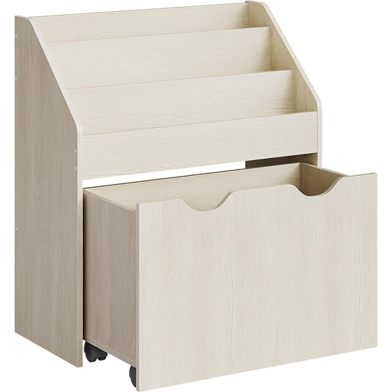 SONGMICS Toy Shelf, Bookcase for Children, Nursery Shelf with 3 Compartments and Pull-Out Toy Box with Wheels, Toy Organiser, Children's Room for Books, Toys, GKR041N10