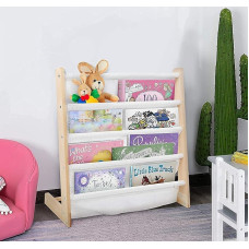 GOTOTOP Children's Wooden Bookcase with 4 Compartments for Bedroom Playroom School 62 x 64 x 26 cm