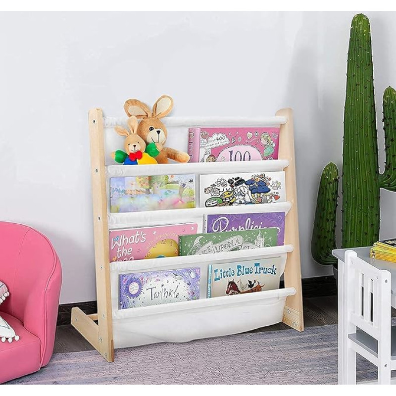 GOTOTOP Children's Wooden Bookcase with 4 Compartments for Bedroom Playroom School 62 x 64 x 26 cm