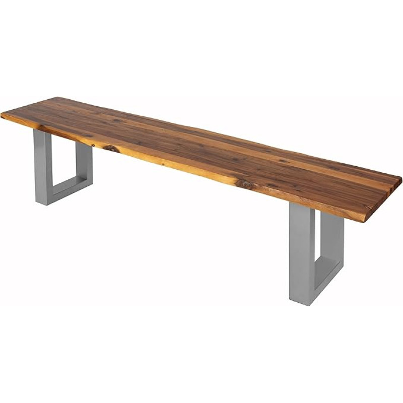 SAM Esra Bench 200 x 40 cm, Acacia Wood, Solid Wooden Bench, Tree Edge Bench with Silver Painted Metal Legs