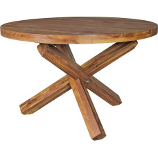 FineBuy Design Dining Room Table Round Diameter 120 cm x 75 cm Solid Wood Country House Dining Table 4 People Kitchen Table for Dining Room Brown