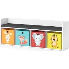Vicco Luigi Opt.1 Children's Bench White with 4 Folding Boxes, 31 x 53 x 142 cm, Made of Chipboard, Toy Cabinet Ideal for Children's Room, for Easy and Functional Storage