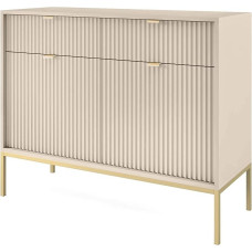 Selsey Vellore Sideboard 2 Door with 2 Drawers, Beige with Ribbed Fronts and Gold Metal Legs, 104 cm