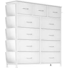 Flrrtenv Chest of Drawers with Pockets, Bedroom Cabinet for Small Space, Storage Organiser Unit, 11 Fabric Drawers, Chest of Drawers with Easy Pull Handle, Wooden Top for Bedroom, Living Room,