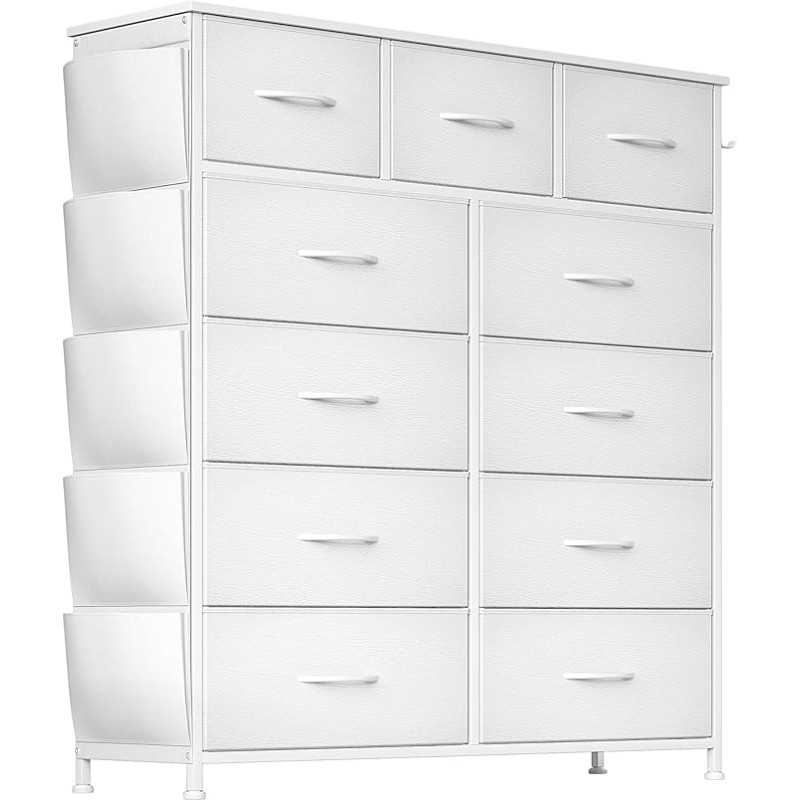 Flrrtenv Chest of Drawers with Pockets, Bedroom Cabinet for Small Space, Storage Organiser Unit, 11 Fabric Drawers, Chest of Drawers with Easy Pull Handle, Wooden Top for Bedroom, Living Room,
