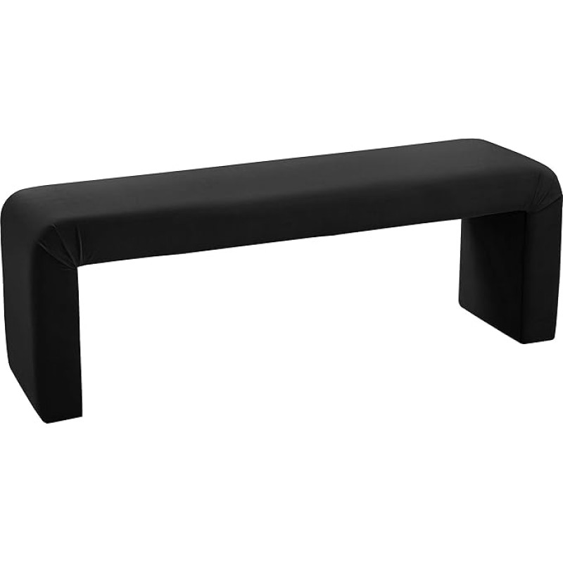 Meridian Furniture Minimalist Collection Modern | Modern Velvet Upholstered Bench, 134.6 x 37.5 x 46.4 cm (W x D x H), Black
