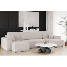 Kaiser Möbel, Corner Sofa with Sleep Function, with Bed Box, Sofa Bed Best, Designer U-Shape Sofa, Modern Design Couch, Upholstered Corner, Freestanding, Thick Corduroy, Beige