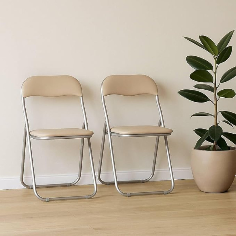 Dmora - Set of 2 Marbella Folding Chairs, Space-Saving Chairs, Guest Chair, Meeting Seat, Faux Leather, 43 x 47 x 80 cm, Beige