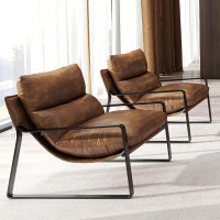 LukeAlon Modern PU Leather Accent Armchair Upholstered Soft Living Room Chairs with Black Metal Legs Removable Thickened Cushion Sofa Chairs Lounge Chair for Bedroom