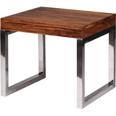 FineBuy Side Table Solid Wood Sheesham Living Room Table Metal Frame Coffee Table Country House Style Dark Brown 45 cm Natural Product Living Room Furniture Unique Modern Solid Wood Furniture Real
