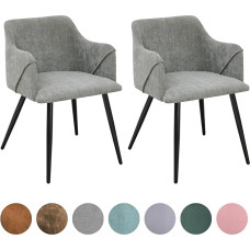 FurnitureR Side Living Room Set of 2 Scandinavian Grey Velvet Upholstered Kitchen Dining Chairs with Black Metal Legs, 50 x 43 x 75 cm