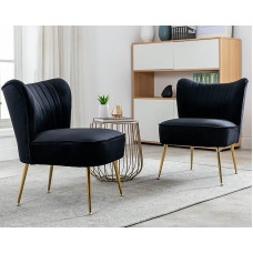 Janoray Velvet Chair, Set of 2, Comfortable Living Room Chair, Armless Slip-on Chair, Mid Century Single Sofa Chair with Gold Legs, Wing Back for Bedroom, Guest Room