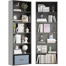 Nordivale Black Bookcase, Standing Shelf, Black, Bookcase Tall Modern Open Shelf Made of Wood, for Living Room, Bedroom, Office, Study, 6 Levels, 2 Packs