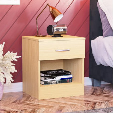 Home Discount Pine Bedside Cabinet, 1 Drawer With Metal Handles & Runners, Unique Anti-Bowing Drawer Support, Riano Bedroom Furniture