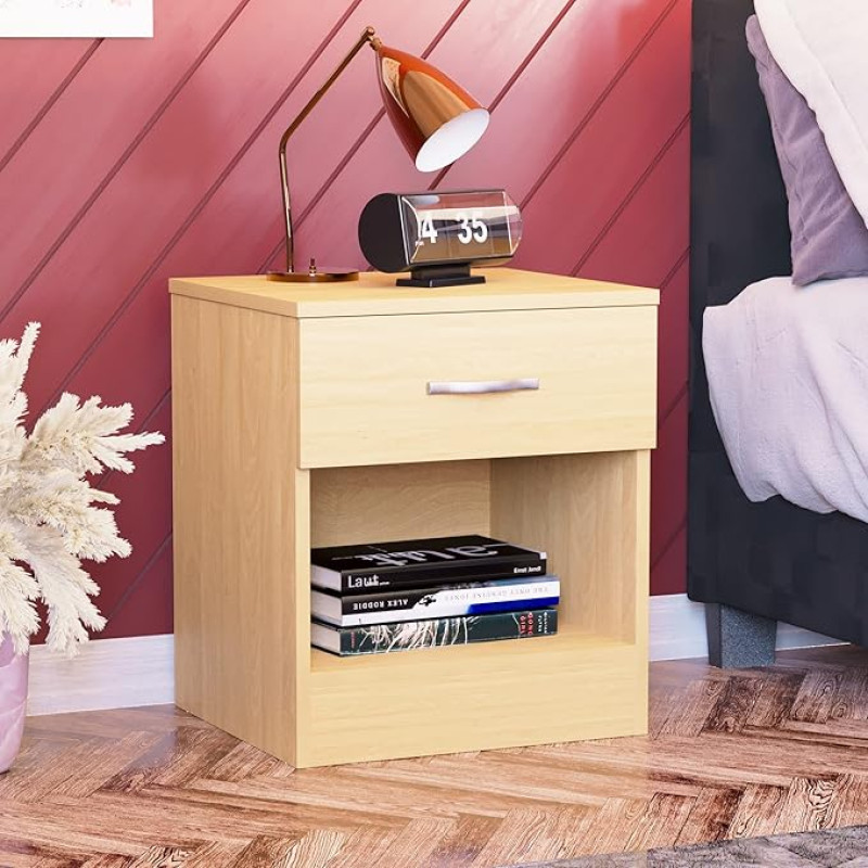 Home Discount Pine Bedside Cabinet, 1 Drawer With Metal Handles & Runners, Unique Anti-Bowing Drawer Support, Riano Bedroom Furniture