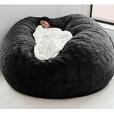 Bean Bag Cover Without Filling Outdoor Giant Fluffy Fur Bean Bag Cover Xxl Round Children Soft Faux Fur Bean Bag Lazy Sofa Bed Cover Washable Living Room Furniture ( Color : B , Size : 180 x 90 cm